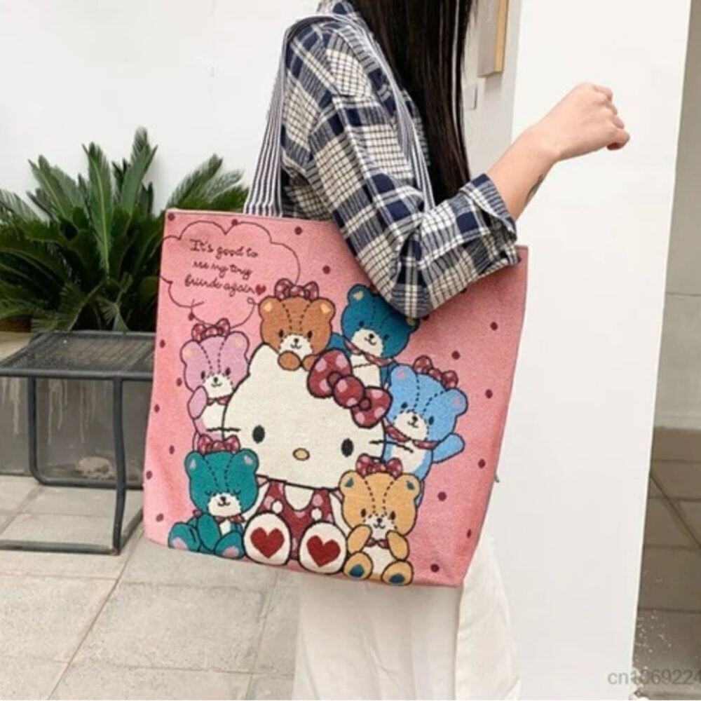 Sanrio Hello Kitty & Teddy Bears Large Zip Canvas Tote Bag